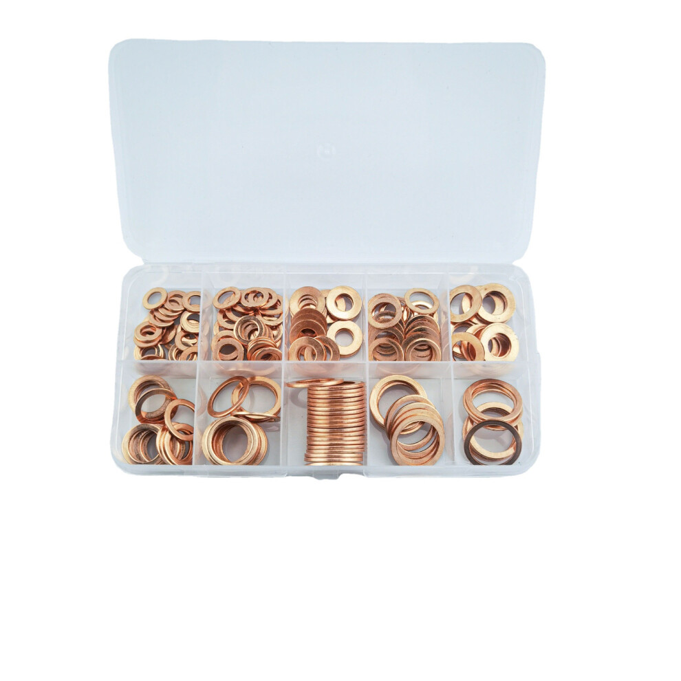 200Pcs Flat Gasket, Gasket, Washer, Nut And Bolt Copper Assortment Kit, With Box 9113374524612