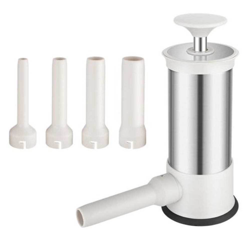 (silver) 1 Set Sausage Maker Stainless Steel Sausage Stuffer With 4 Nozzles Efficient Sausage Stuffing Equipment For Home Kitchen