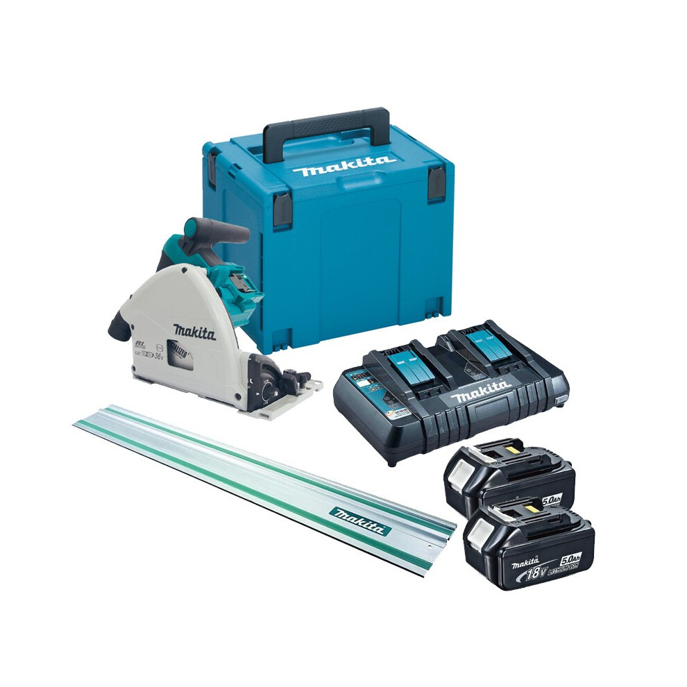 Makita DSP600PT2 36v Twin 18v Brushless Plunge Cut Circular Saw 1x Guide Rail