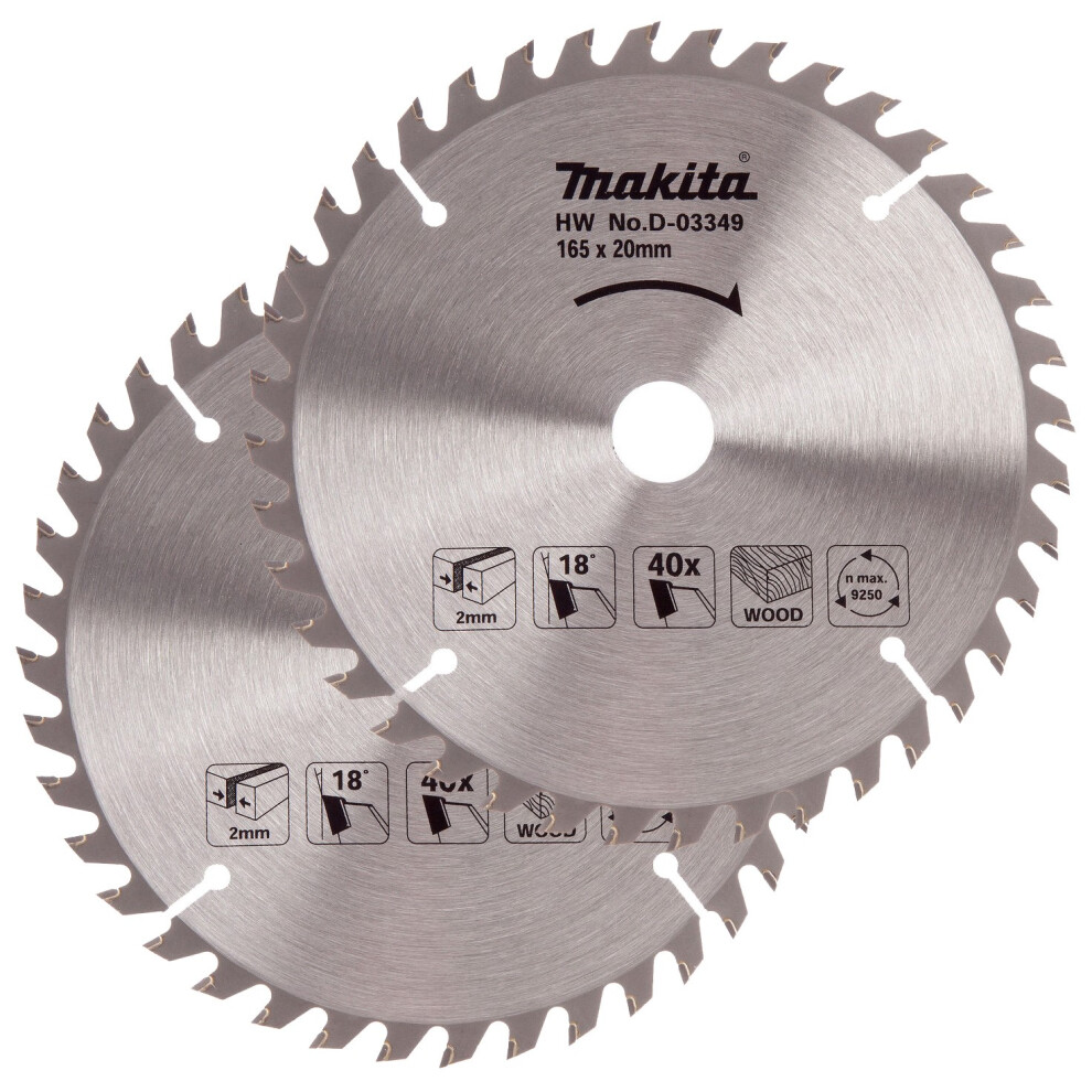 2x Makita D-03349 Circular Saw Blade 165 X 20 40 Teeth Suit DSS611 DSS610 DHS680