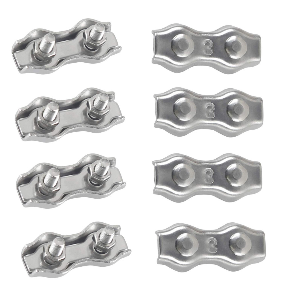 M3 Duplex Clips Cable Ties 304 Stainless Steel Duplex Line Clips For Wire Rope Clotheslines Hanging Sun Sails Fixed Patio 8Pcs 9113374527613