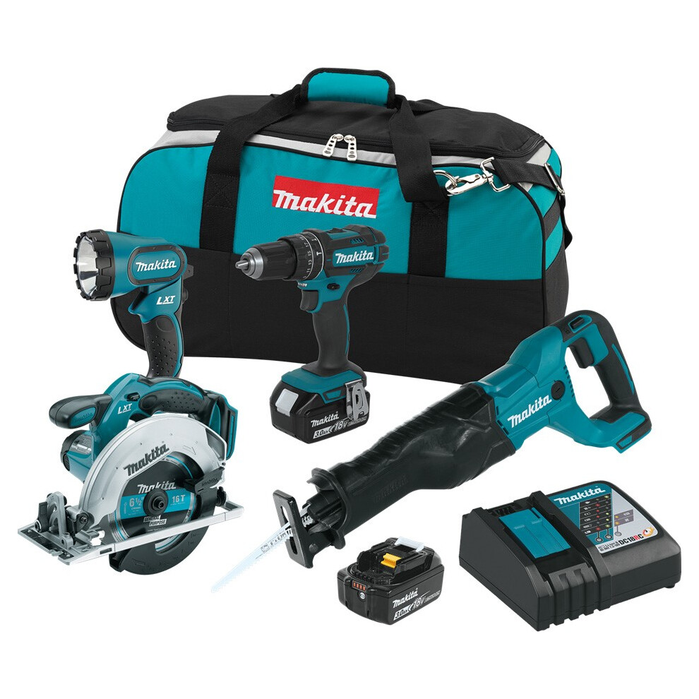 Makita LXT 18v 4 Piece Kit - Drill Circular Saw Reciprocating Saw Torch 2 x 5ah