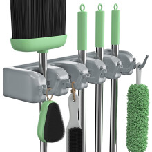 Porta scopa a parete, porta scopa a parete con 5 clip rapide e 6 ganci, porta scopa a parete perfetto per attrezzi da giardinaggio, cucina, bagno, gar