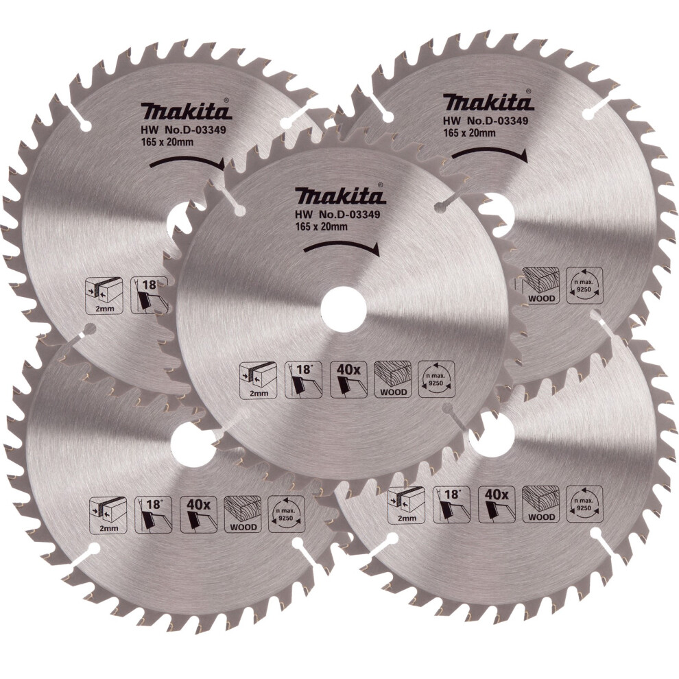 5x Makita D-03349 Circular Saw Blade 165 X 20 40 Teeth Suit DSS611 DSS610 DHS680