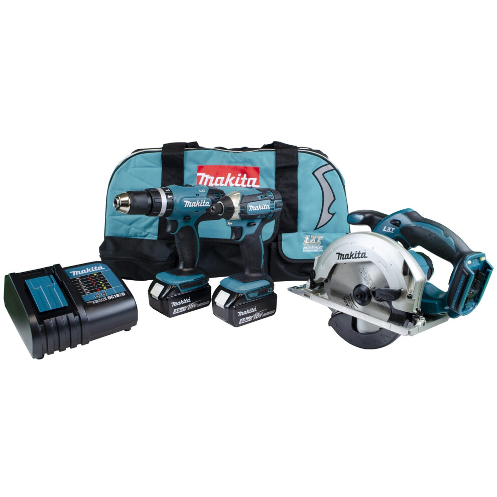 Makita DLX3108SMX 18v LXT 3 Piece Tool Kit - DHP453Z DTD152Z DSS611Z 2 x 4.0ah