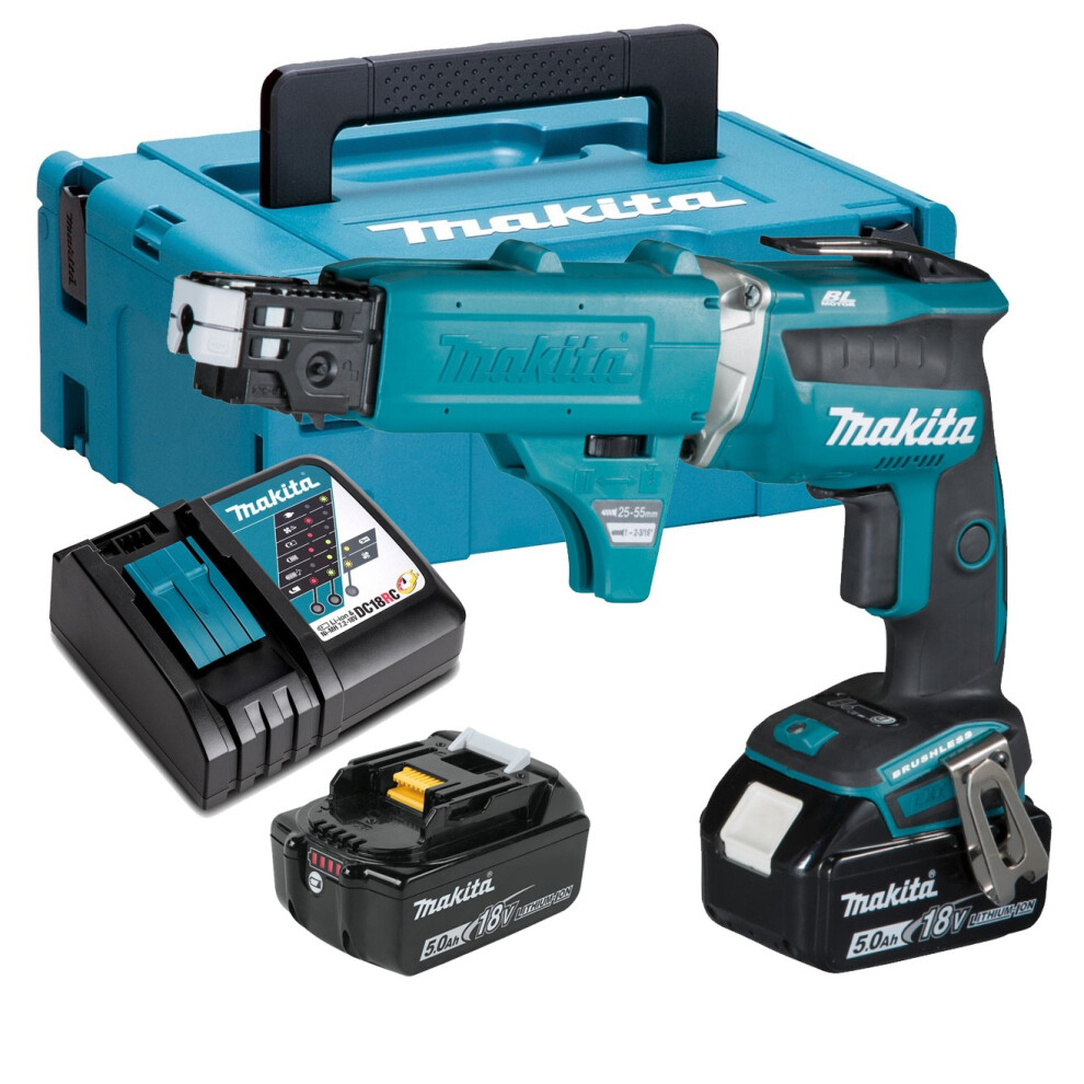 Makita DFS250TJX2 18v Brushless Collated Autofeed Drywall Screwdriver -2x5.0ah