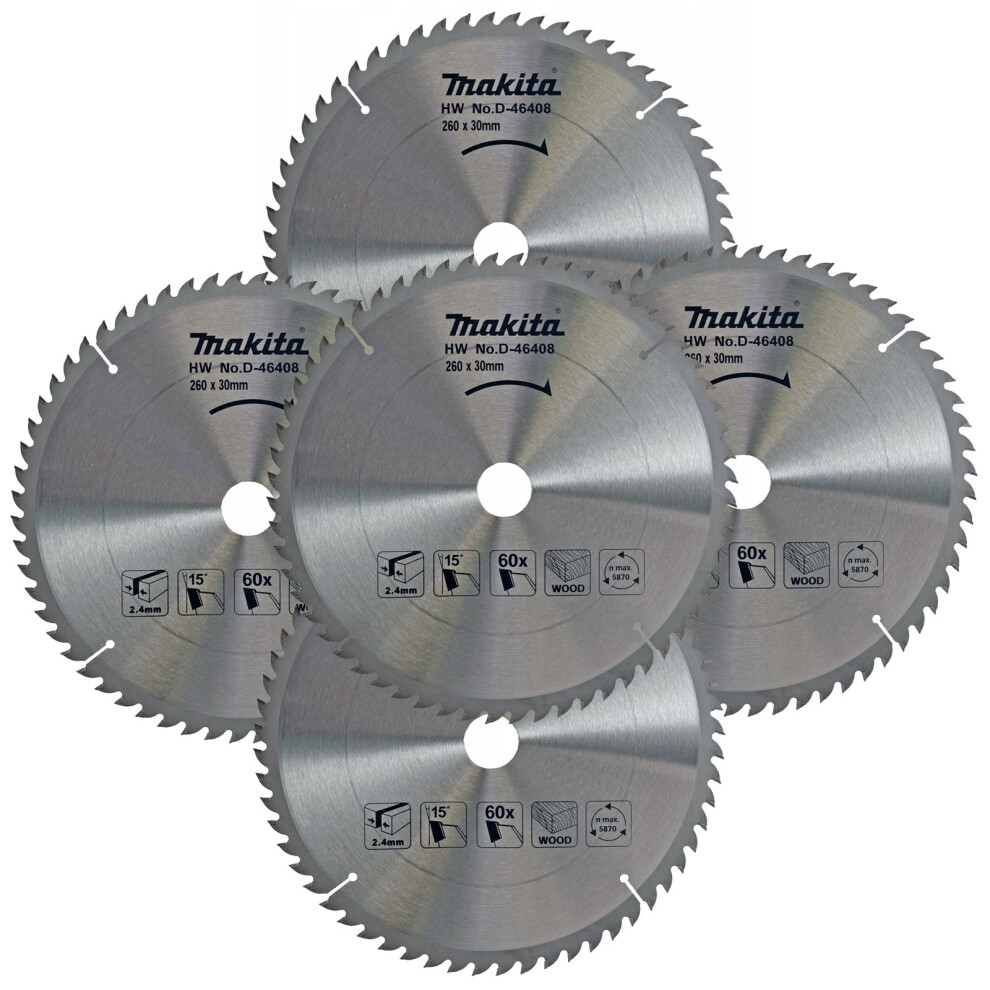 5x Makita D-46408 Circular Saw Blade 260 30 x 60 Teeth Fine Cut Table Mitre Saw