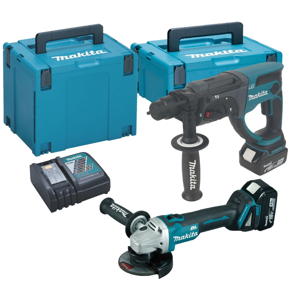 Makita DGA504RMJ 18v Brushless Angle Grinder Li-Ion + DHR202Z SDS Hammer Drill