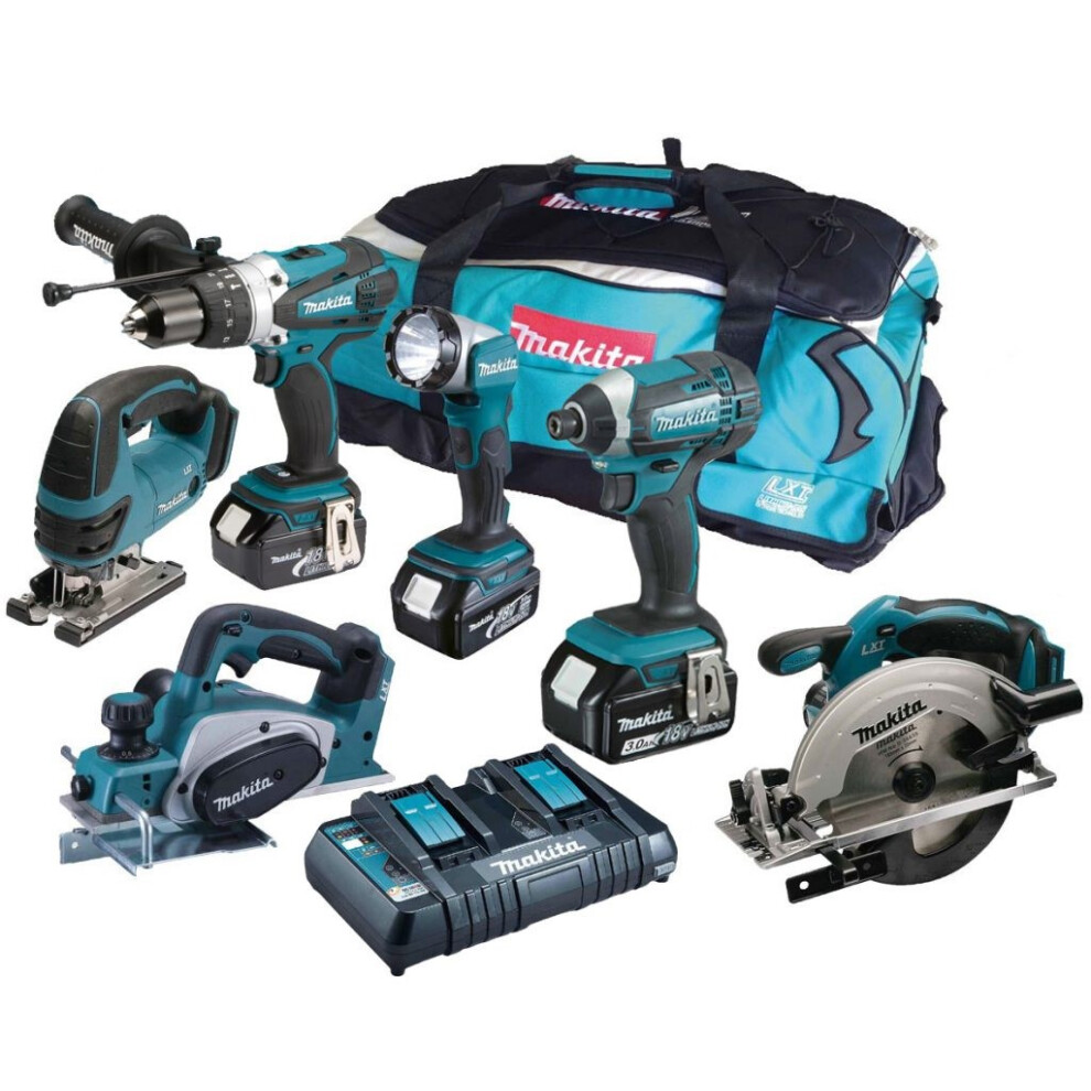 Makita DLX6067 18v LXT 6pc Combi Kit - 3 x 3.0ah Batteries Inc Jigsaw + Planer