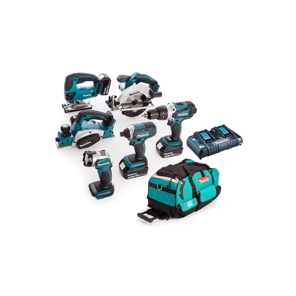 Makita DLX6067PT 18v LXT 6pc Combi Kit - 3 x 5.0ah Batteries Inc Jigsaw + Planer
