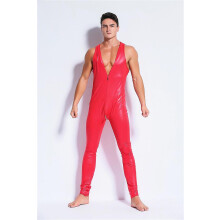 (XL) Hot Sexy Male Latex Pvc Jumpsuit Zentai Costume Men Black Shiny Leather Catsuit Zipper Open Crotch Club Stage Playsuit Clothes