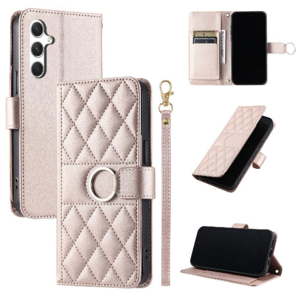 (Rose ) Flip Case For Samsung Galaxy A54 5G Magnetic Protective Card Slots Holder Wrist Strap Pu Leather Gold 764549436637