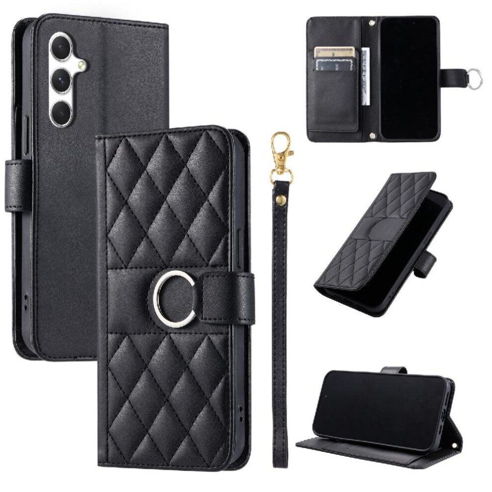 Photos - Case  Flip  for Samsung Galaxy A24 4g Pu Leather Magnetic Card Slots Holder Wrist Strap Protective(Black)