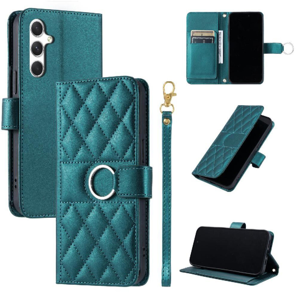 (Green) Flip Case For Samsung Galaxy S24 Card Slots Holder Protective Magnetic Wrist Strap Pu Leather Green 764549437269