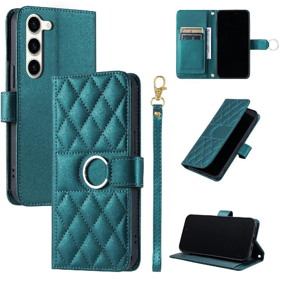 (Green) Flip Case For Samsung Galaxy S23 Magnetic Card Slots Holder Pu Leather Protective Wrist Strap Green 764549437528
