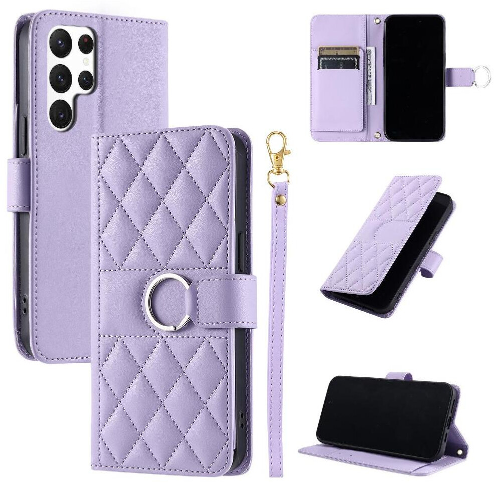 (Purple) Flip Case For Samsung Galaxy S24 Ultra Protective Wrist Strap Card Slots Holder Magnetic Pu Leather Purple 764549437542