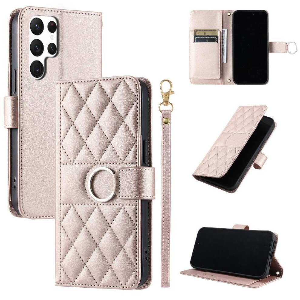 (Rose ) Flip Case For Samsung Galaxy S23 Ultra Protective Magnetic Card Slots Holder Wrist Strap Pu Leather Gold 764549437603