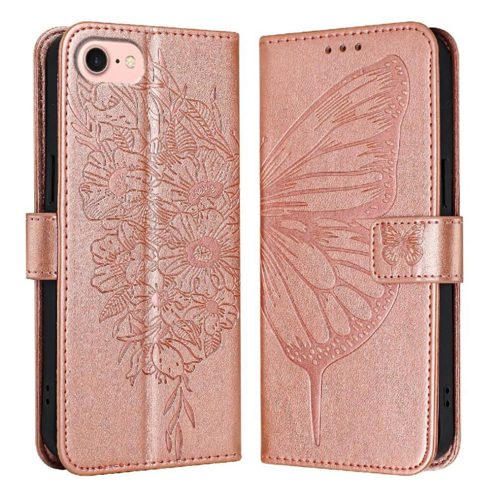 (Rose ) Case For Iphone 16E Flip Cover Premium Leather Magnetic Embossing Butterfly Gold 764549438310