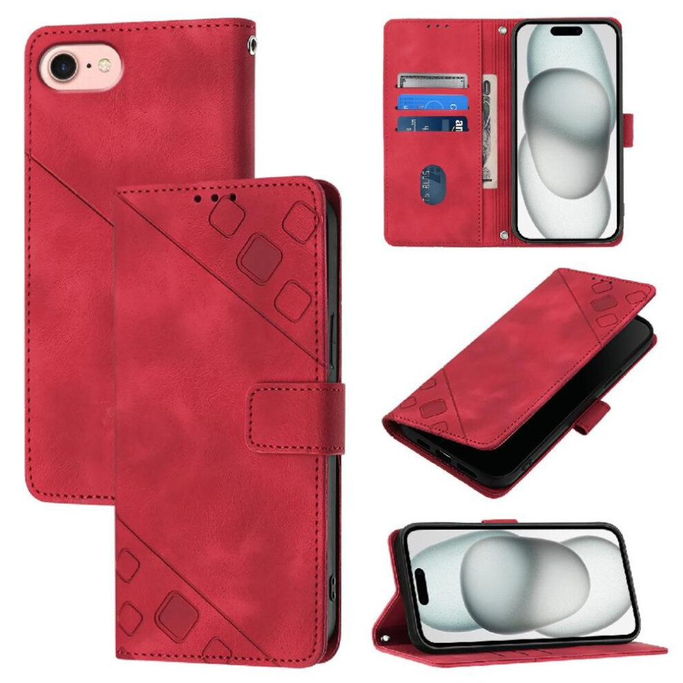 (Red) Case For Iphone 16E Card Holder Magnetic Leather Wallet Flip Cover Red 764549438433