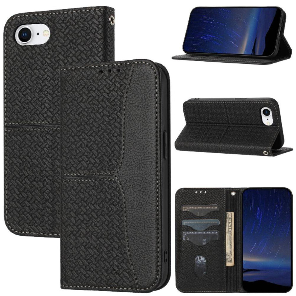 (Black) Case For Iphone 16E Hand Wallet Flip Folio Book Pu Leather Cover Credit Card Holder Black 764549438532