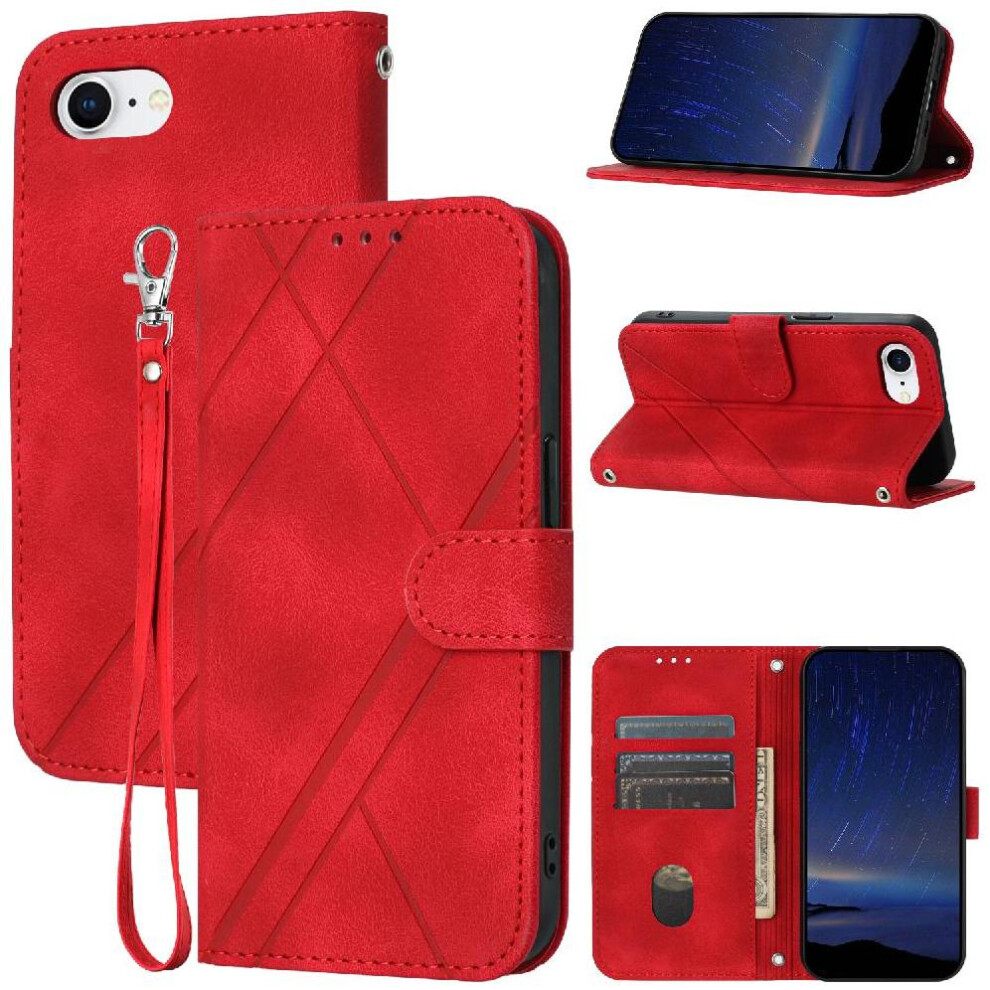 (Red) Filp Case For Iphone 16E Anti Scratch Pu Leather Strap Full Protection Kickstand Credit Card Holder Red 764549438778