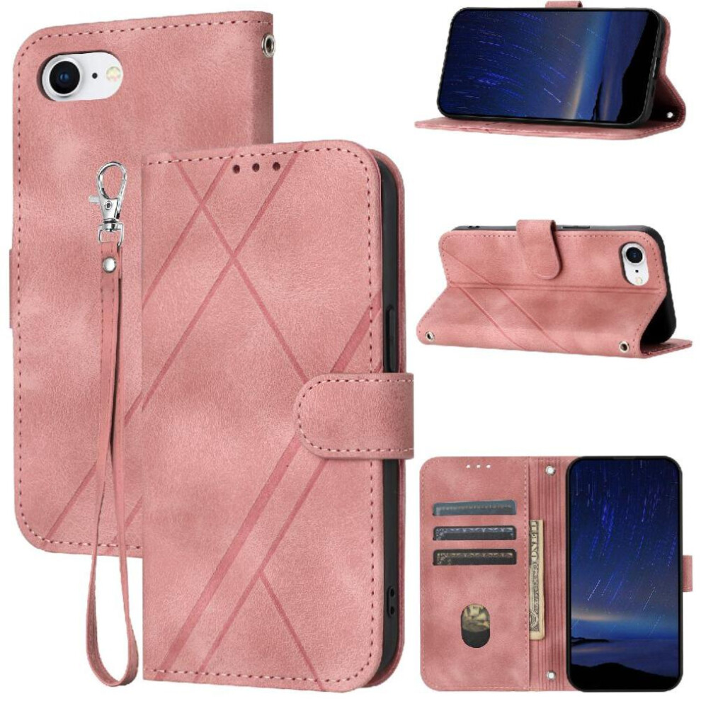 (Pink) Filp Case For Iphone 16E Anti Scratch Pu Leather Strap Full Protection Kickstand Credit Card Holder Pink 764549438761