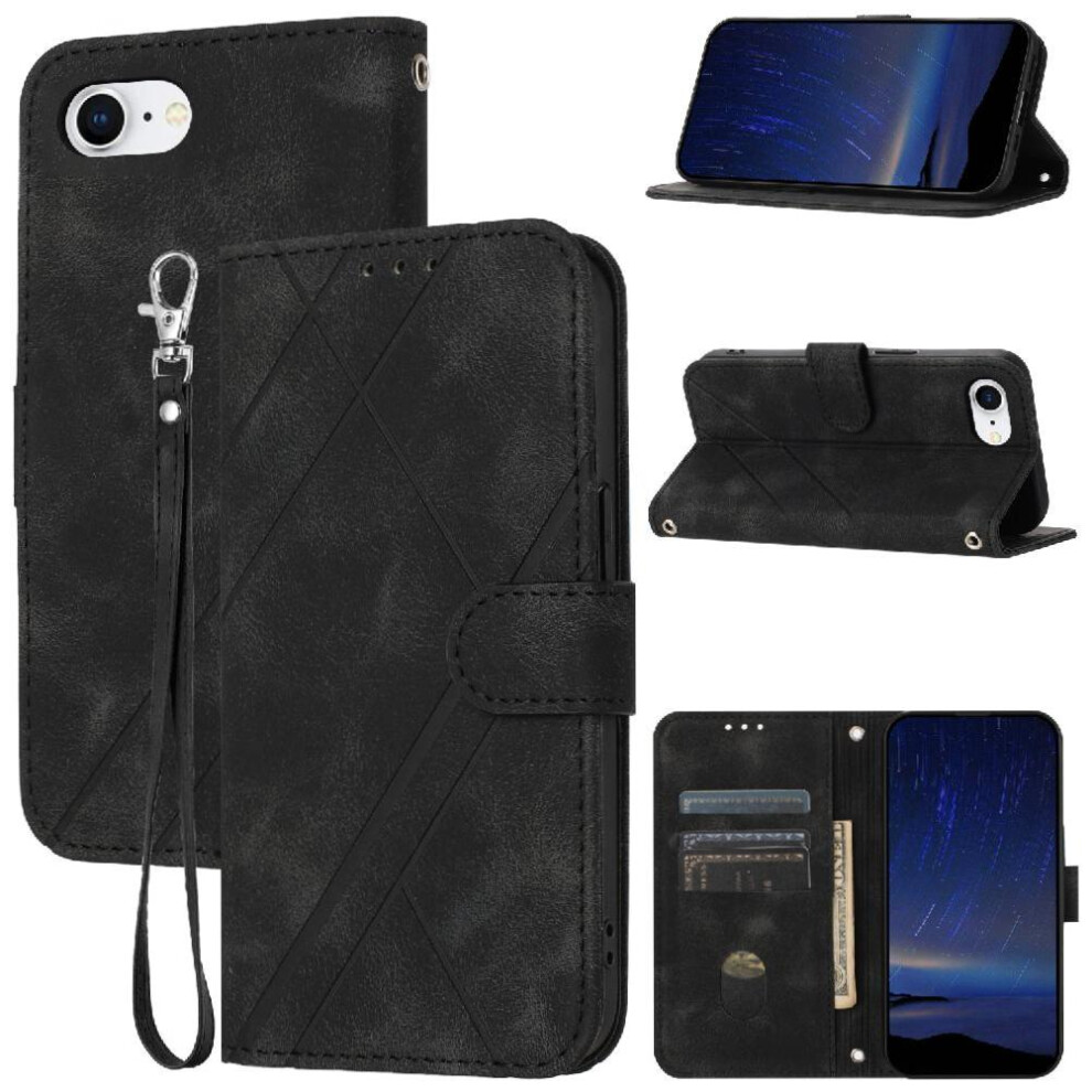 (Black) Filp Case For Iphone 16E Anti Scratch Pu Leather Strap Full Protection Kickstand Credit Card Holder Black 764549438792
