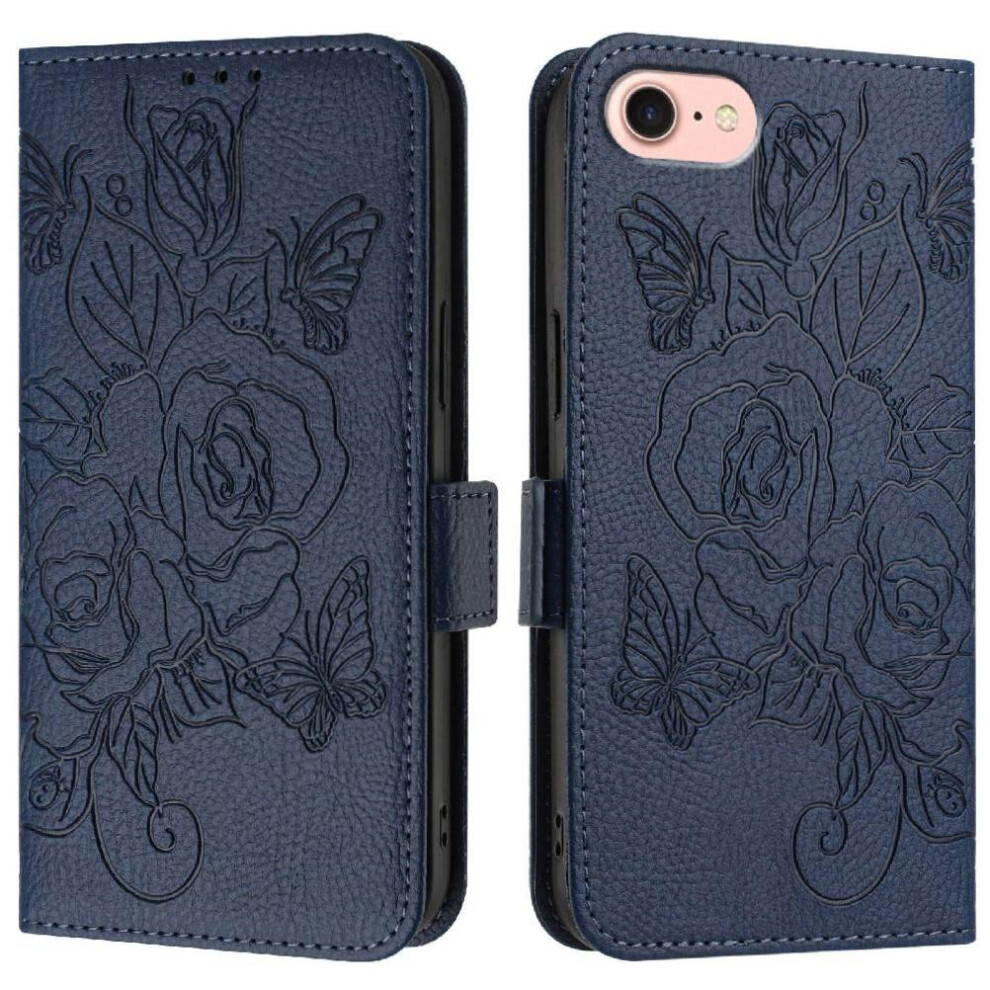 (Dark ) Case For Iphone 16E With Credit Card Slot Magnetic Wallet Pu Leather Blue 764549438891