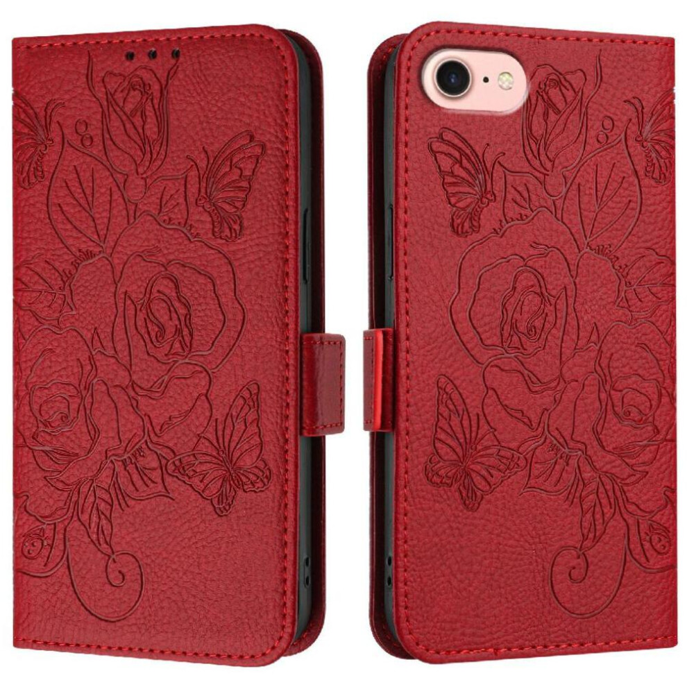 (Red) Case For Iphone 16E With Credit Card Slot Magnetic Wallet Pu Leather Red 764549438860