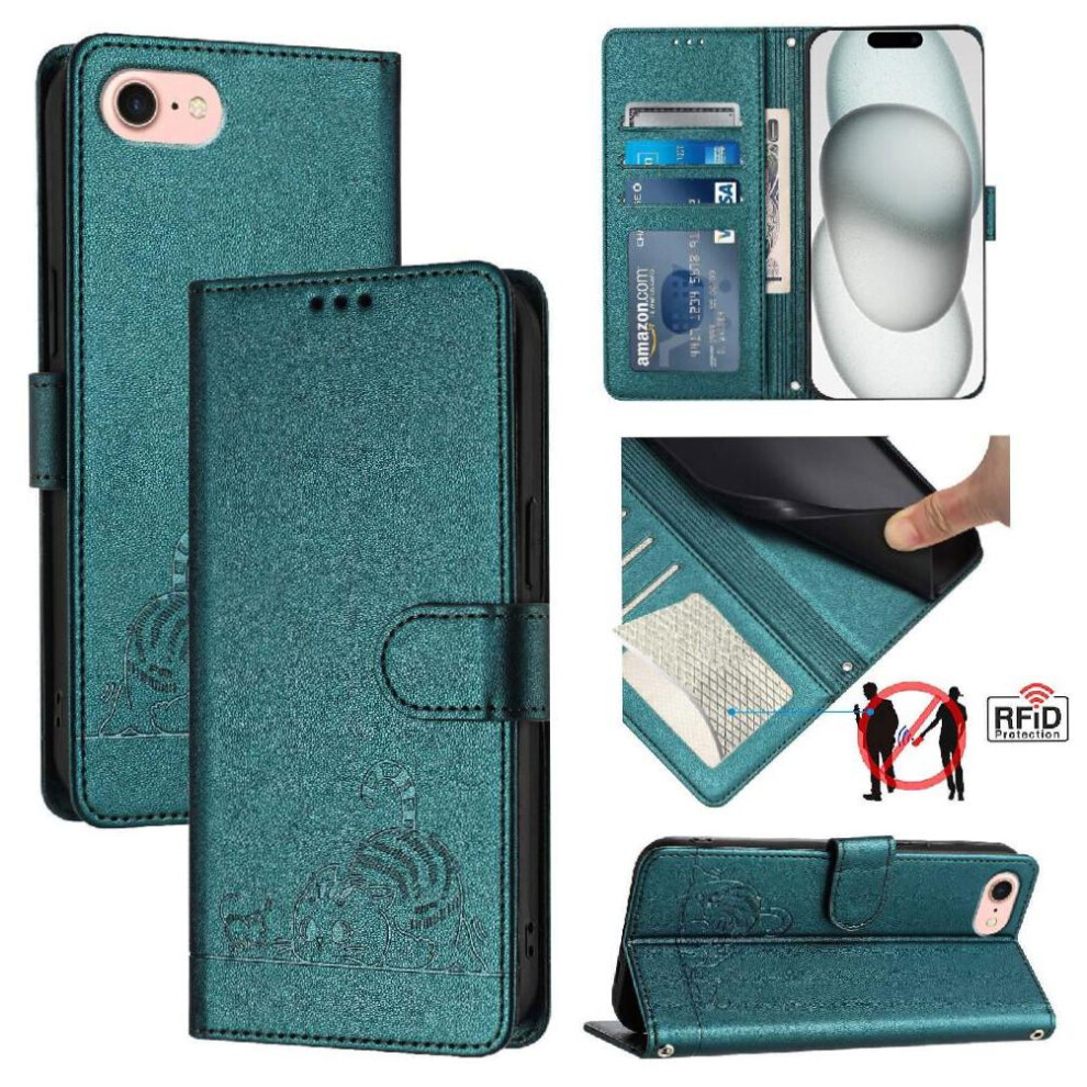 (Bottle ) Case For Iphone 16E Cat Rfid Card Slot Holder Kickstand Wallet Flip Cover Green 764549438921