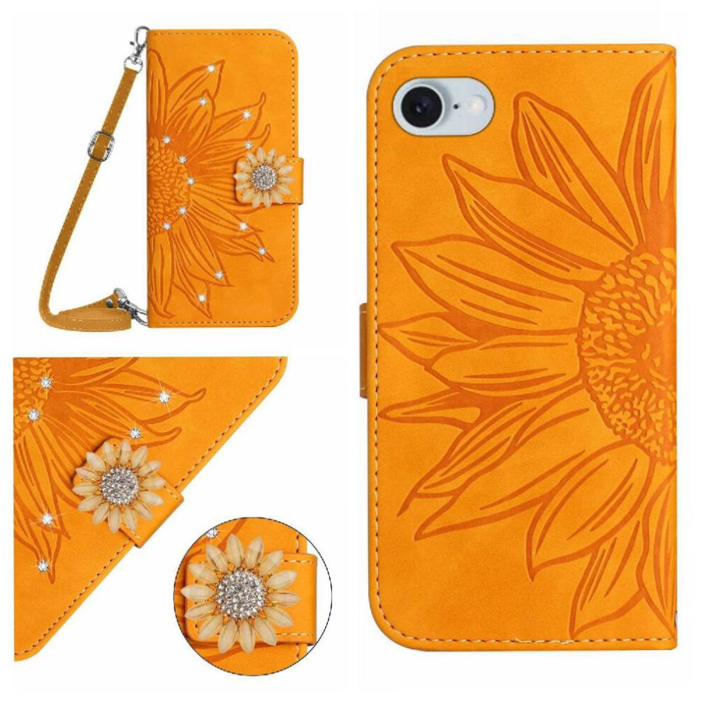 (Yellow) Case For Iphone 16E With Card Slot Stand Kickstand Protective Sunflower With A Long Lanyard Leather Wallet Yellow 764549439218