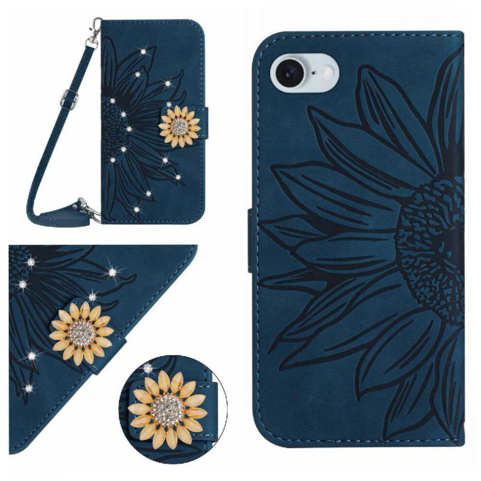 (Bottle ) Case For Iphone 16E With Card Slot Stand Kickstand Protective Sunflower With A Long Lanyard Leather Wallet Green 764549439249