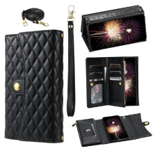 (Black) Flip Case for iphone 16e Pu Leather Crossbody and Wrist Strap Protective Cover Kickstand 7 Card Holder