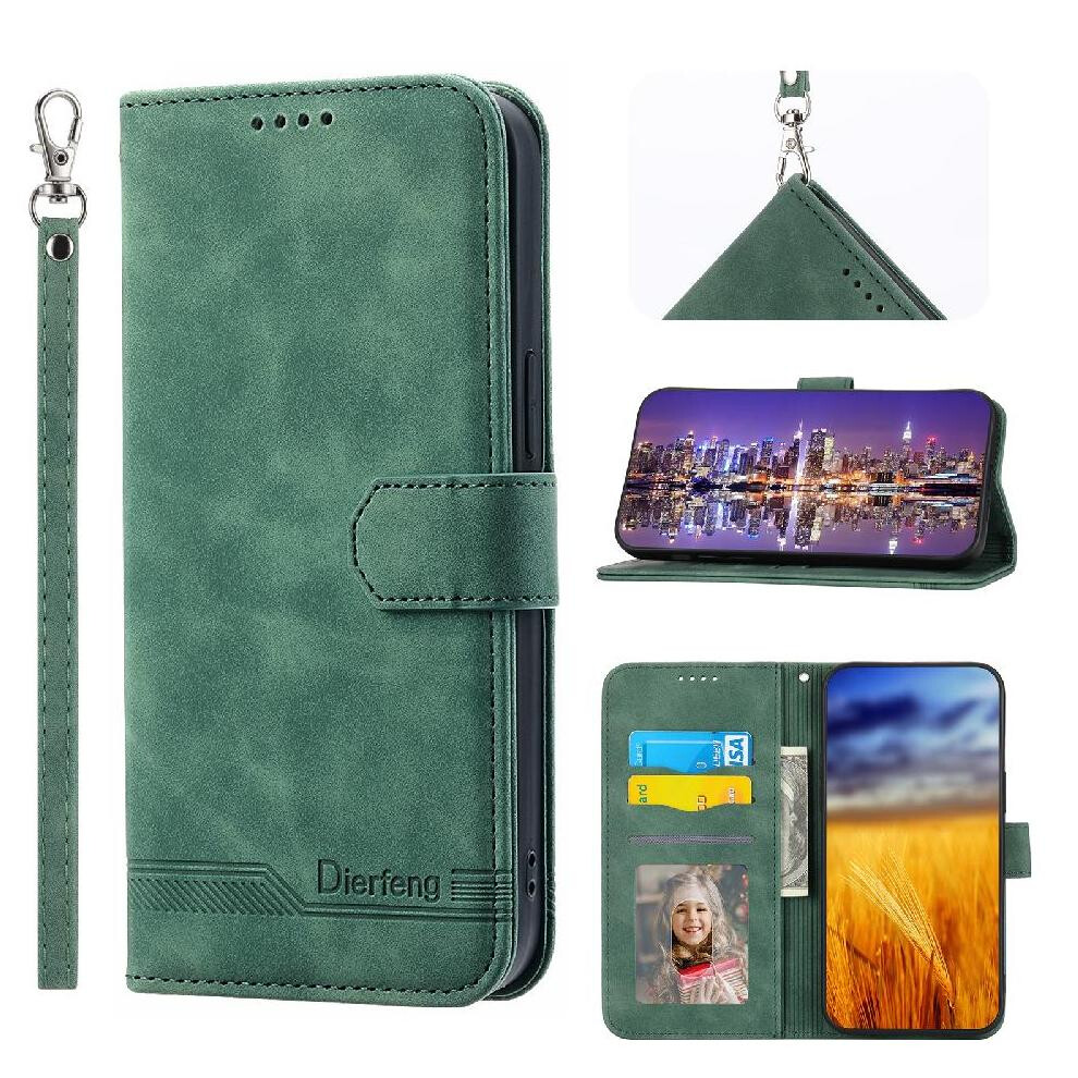 (Green) Flip Case For Iphone 16E Card Slots Premium Wristband Magnetic Closure Cash Pocket Green 764549440887
