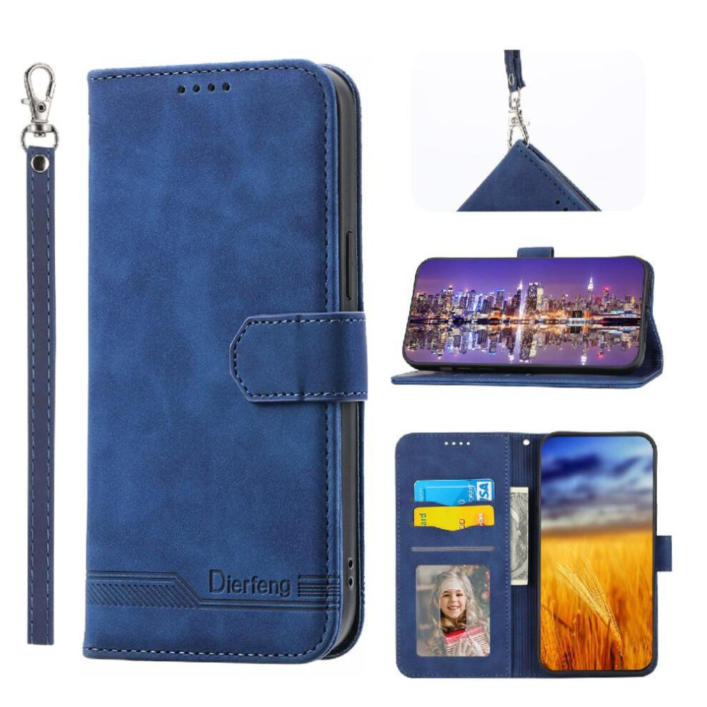 (Blue) Flip Case For Iphone 16E Card Slots Premium Wristband Magnetic Closure Cash Pocket Blue 764549440894