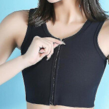 (L, Black) Women Ice Silk Breathable Chest Binder Tomboy Lesbian Transgender Corset Tops Vest Front Zipper Short Bandage Breast Binder