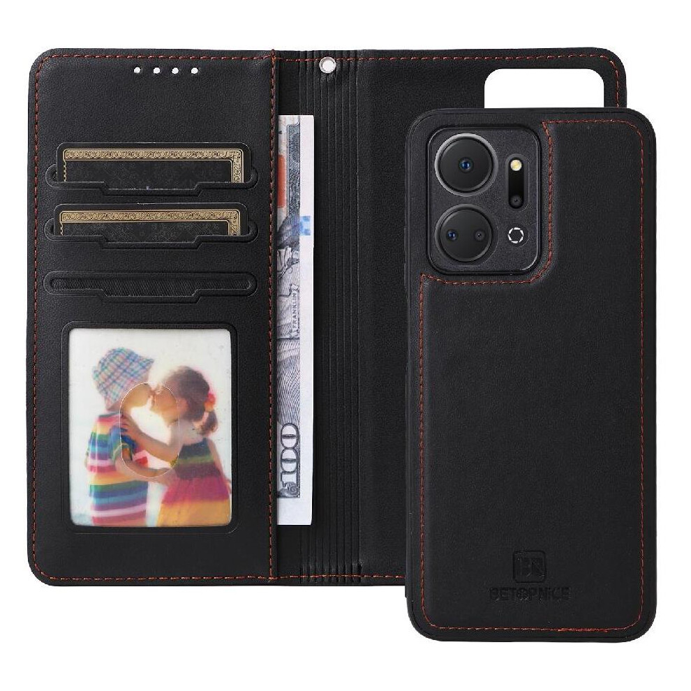 (Black) Flip Case For Honor X7a 4G Wireless Charging Flip Cover Wallet Detachable Design Rfid Blocking Black 764549442416