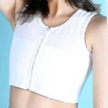 (M, White) Women Ice Silk Breathable Chest Binder Tomboy Lesbian Transgender Corset Tops Vest Front Zipper Short Bandage Breast Binder