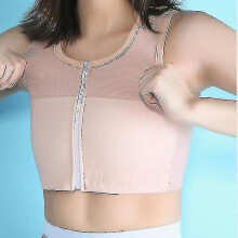 (4XL, Beige) Women Ice Silk Breathable Chest Binder Tomboy Lesbian Transgender Corset Tops Vest Front Zipper Short Bandage Breast Binder