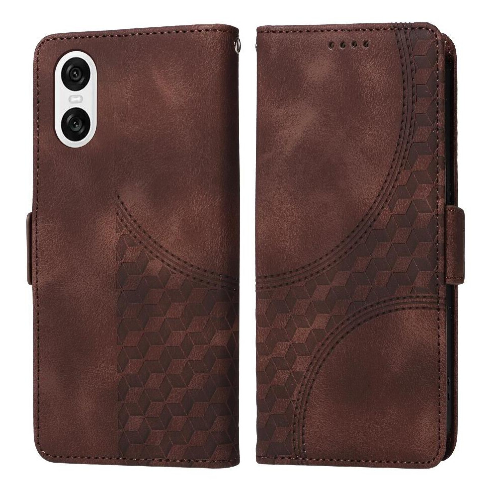 (Brown) Case For Sony Xperia 10 Vi Card Slot Holders Protective Cover Quilted Pattern Leather Brown 764549443918