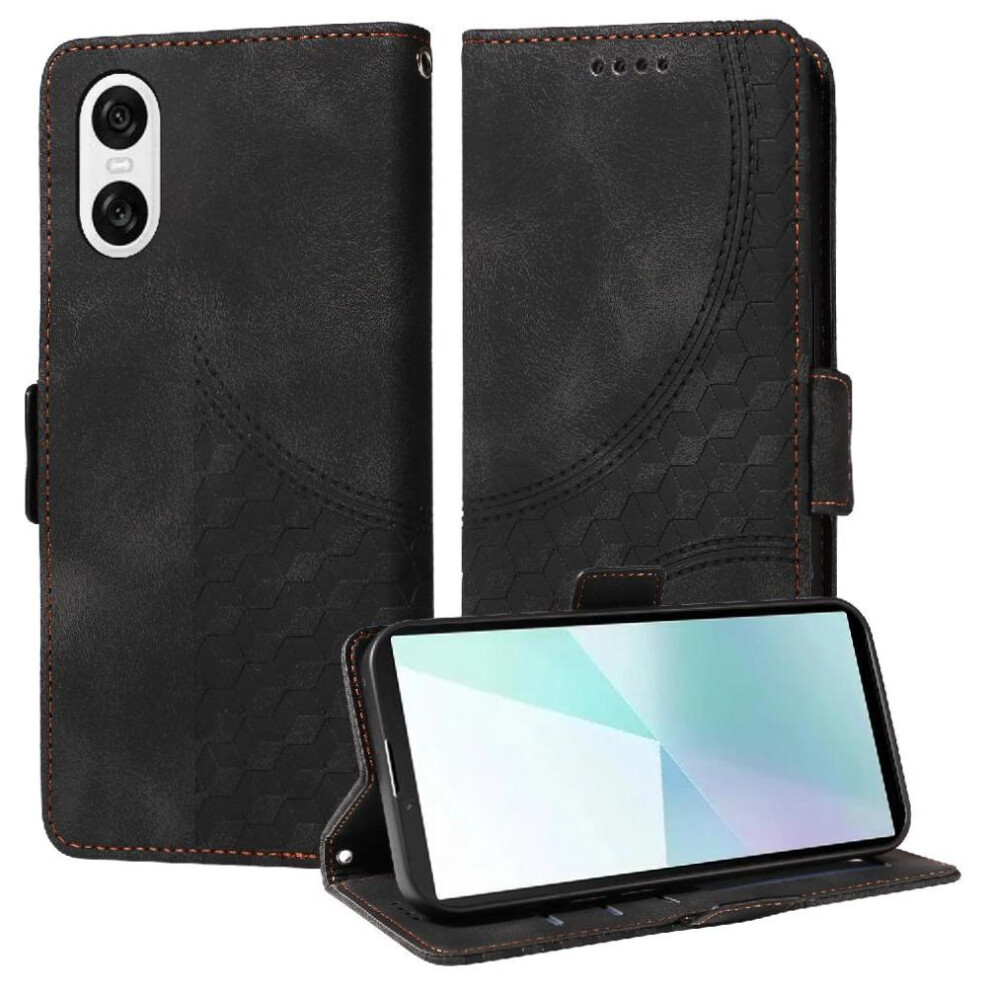 (Black) Case For Sony Xperia 10 Vi Card Slot Holders Protective Cover Quilted Pattern Leather Black 764549443901