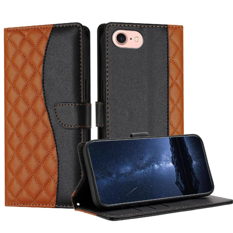 (Brown) Flip Case For Iphone 16E Card Slots Holder Wallet Protection Pu Leather Wrist Strap Magnetic Brown 764549444847