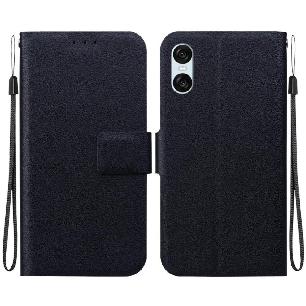 (Black) Flip Case For Sony Xperia 10 Vi Pu Leather With Card Slot Pure Colour Kickstand With Buckle Black 764549445097