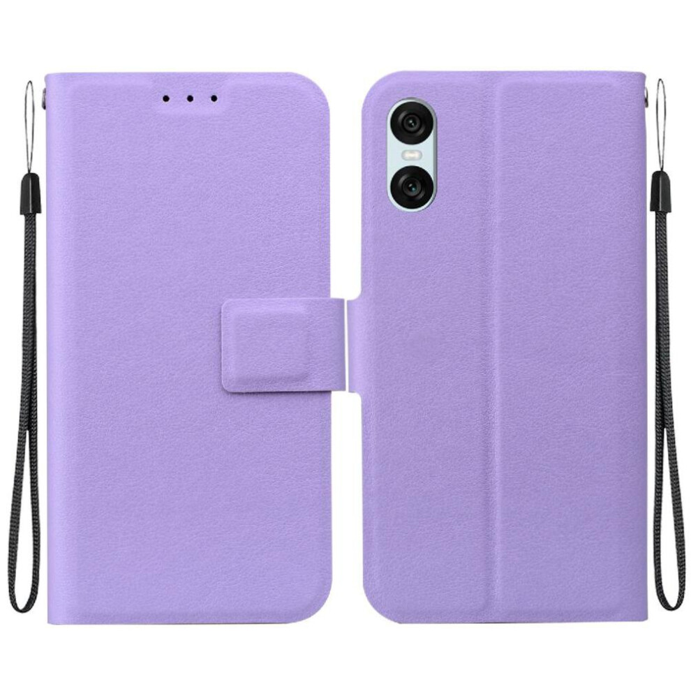 (Purple) Flip Case For Sony Xperia 10 Vi Pu Leather With Card Slot Pure Colour Kickstand With Buckle Purple 764549445073