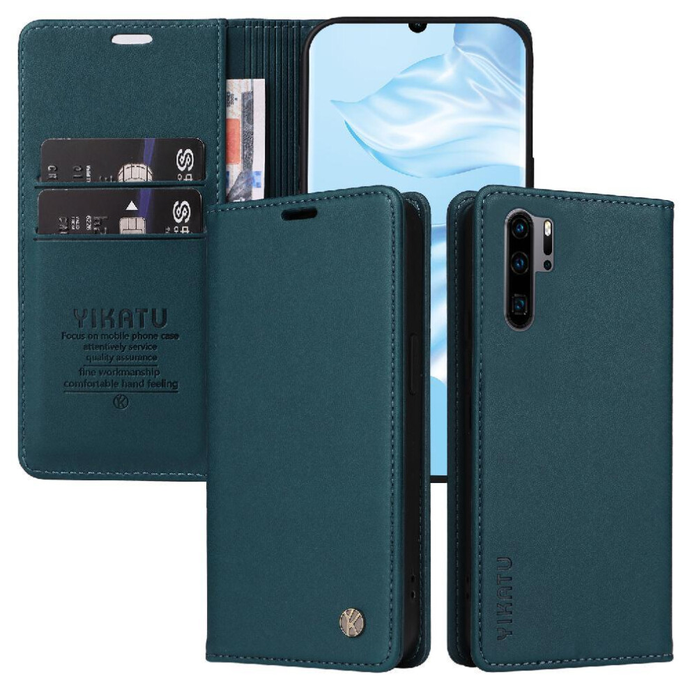 (Blue) Flip Case For Huawei P30 Pro And Stand Functionality With Card Slots Faux Leather And Full Matte Tpu Strong Magnetic Attraction Blue 764549445110