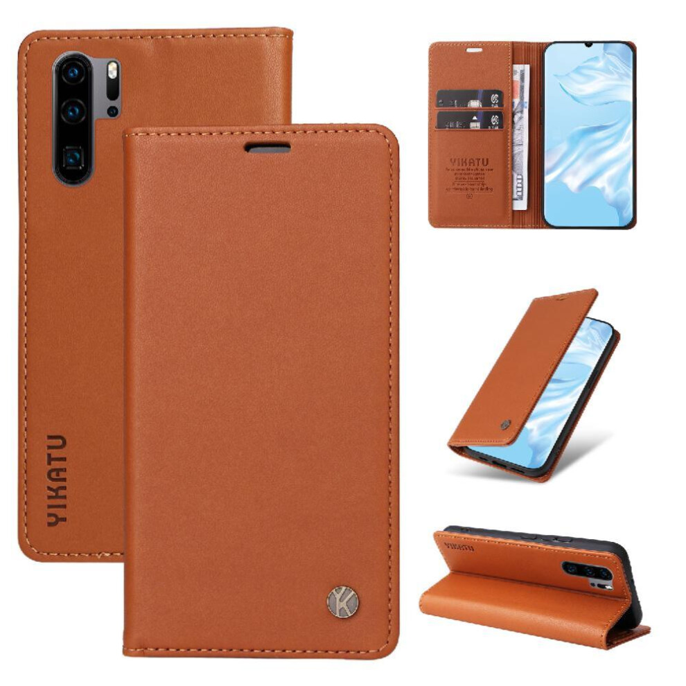 (Brown) Flip Case For Huawei P30 Pro And Stand Functionality With Card Slots Faux Leather And Full Matte Tpu Strong Magnetic Attraction Brown 764549445165