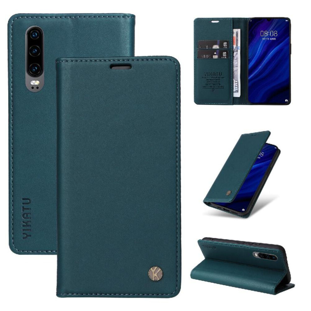 (Blue) Flip Case For Huawei P30 Strong Magnetic Attraction And Stand Functionality Faux Leather And Full Matte Tpu With Card Slots Blue 764549445172