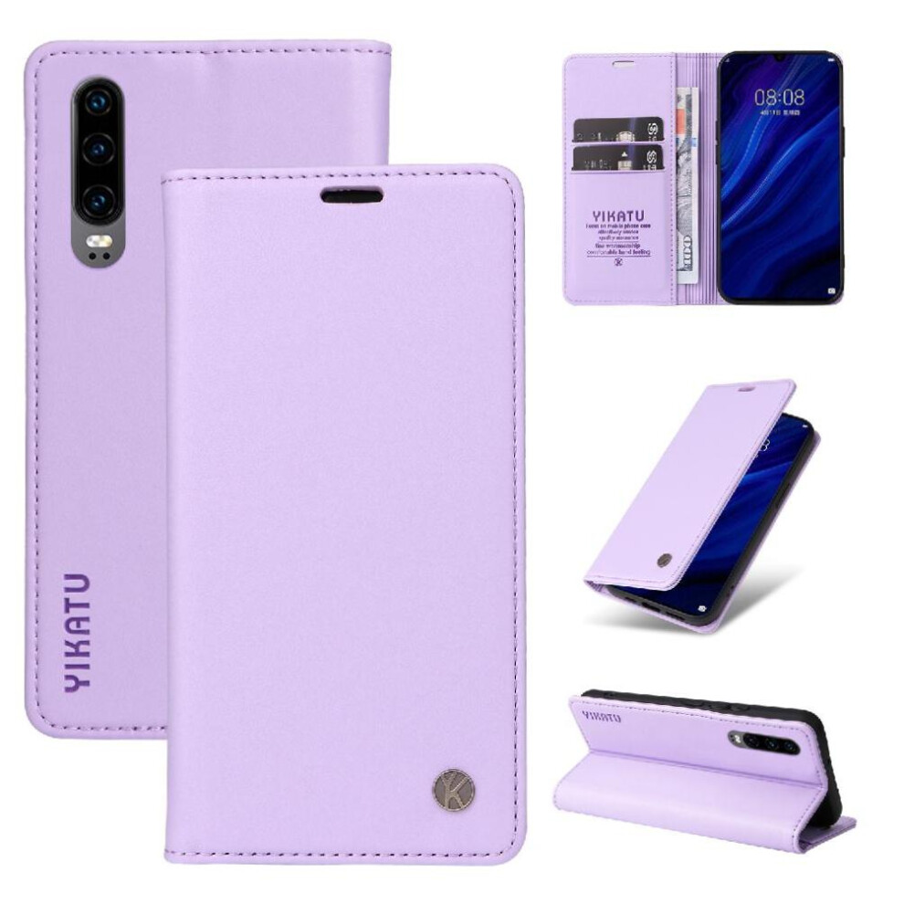 (Purple) Flip Case For Huawei P30 Strong Magnetic Attraction And Stand Functionality Faux Leather And Full Matte Tpu With Card Slots Purple 764549445196