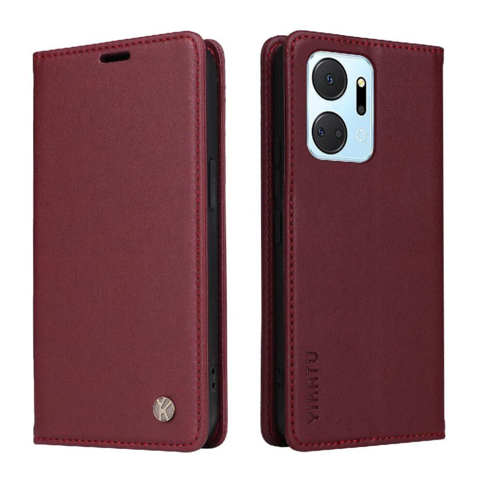 (Red) Flip Case For Honor X7a Strong Magnetic Attraction And Stand Functionality With Card Slots Faux Leather And Full Matte Tpu Red 764549445271