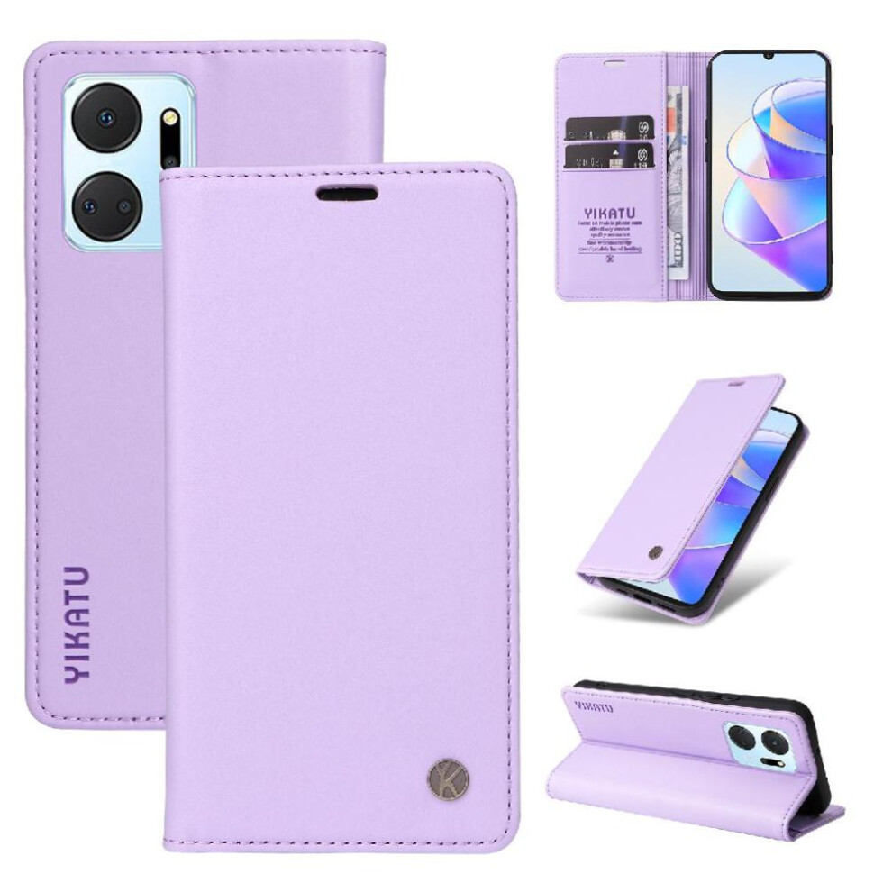 (Purple) Flip Case For Honor X7a Strong Magnetic Attraction And Stand Functionality With Card Slots Faux Leather And Full Matte Tpu Purple 764549445257